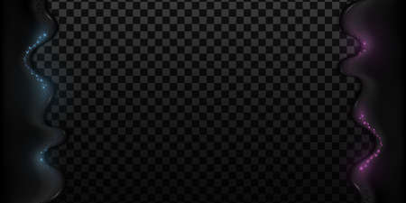 Futuristic black liquid with purple and blue glittering halftone effect on a transparent dark background. Stylish wavy fluid shape for design template. Vector illustration. EPS 10.のイラスト素材