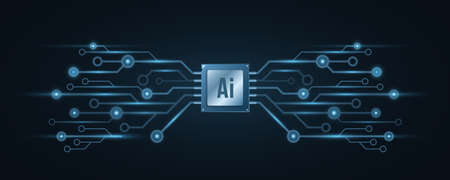 CPU background. Artificial intelligence concept. Computer circuit board. High tech motherboard glow...