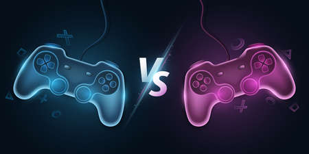 Versus template with modern gamepads. VS screen for sport video games, match, tournament, e-sports...