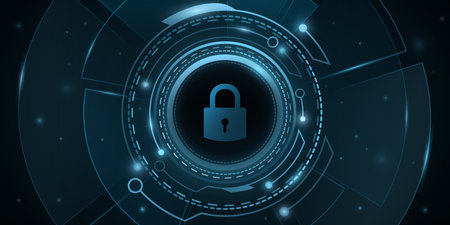 Network protection background design .Digital HUD UI with light effects. Futuristic, sci fi user interface. Cyber security. Vector illustration. EPS 10のイラスト素材