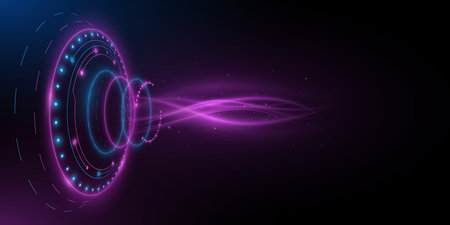 Digital glowing HUD elements with blue and purple light effect of moving waves. User interface. UI and GUI graphic design. Futuristic technology background. Cyber space. Dashboard display. Vector. EPS 10のイラスト素材