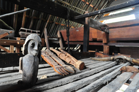 Ethnic Batak handcraft in a Traditional Batak House, in Toba Lake of Sumatra, Indonesiaのeditorial素材