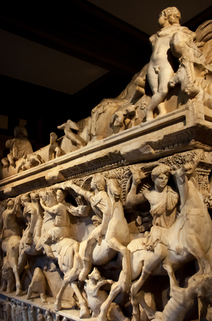 Fatih, Istanbul / Turkey - 01 30 2014: Sidamara Sarcophagus in Istanbul Archaeology Museum.のeditorial素材