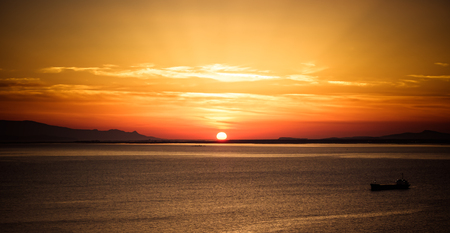 Impressive sunset landscape of over sea from Izmir, Turkey. Secnic view.の写真素材