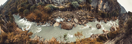 River landscape from Koprulu Canyon in Manavgat, Antalya, Turkey. Panoramic aerial view.の写真素材