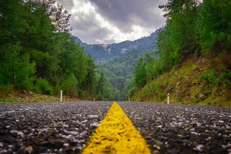 Amazing nature view from the asphalt road. Close up scene. Travel and transportation concept. Antalya, Turkey.の写真素材