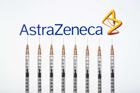 Izmir, Turkey - February 21 2021: Coronavirus vaccine concept and background. AstraZeneca vaccine...