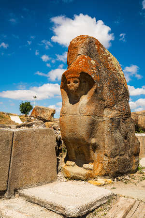 Ancient gate entrance with sphinx from the Hittite period in Alacahoyuk. Corum, Turkey.の写真素材