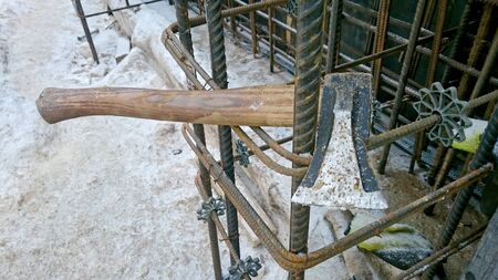 axe at a construction site