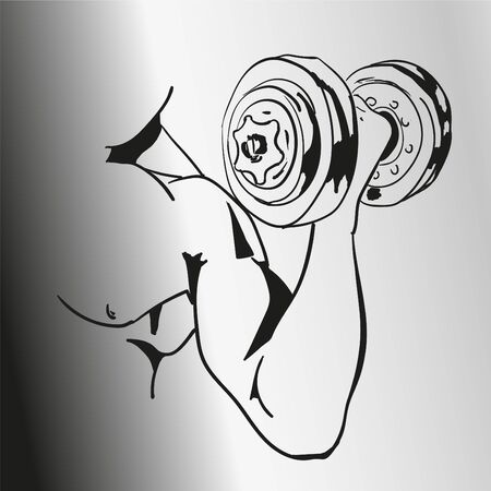 Biceps arm holding dumbell.のイラスト素材