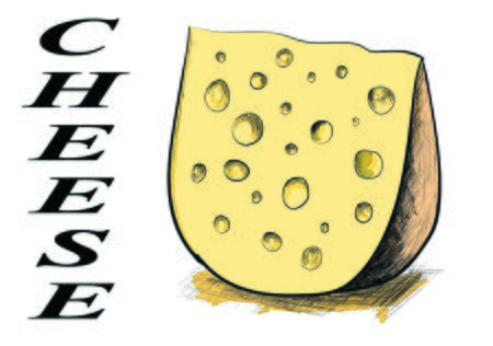 Hand drawn yellow cheese illustration.