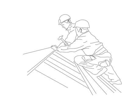 workers with a hammer on the roofのイラスト素材