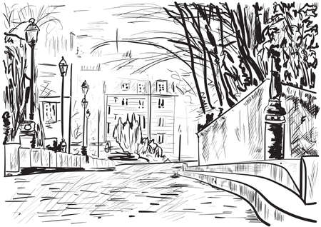 a street in the city, Parisのイラスト素材