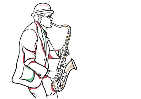 a saxophone player in the spotlightのイラスト素材