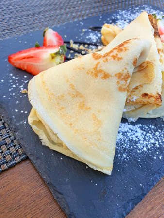 very tasty pancakes on a plateの写真素材