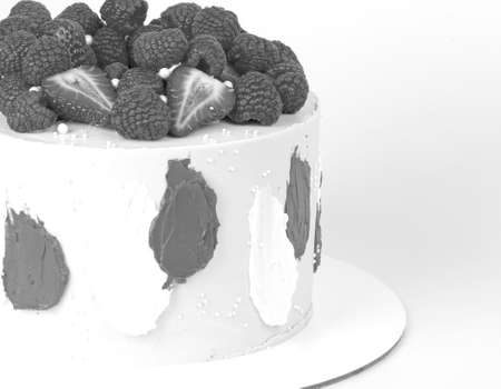 strawberry and raspberry on the cakeの写真素材