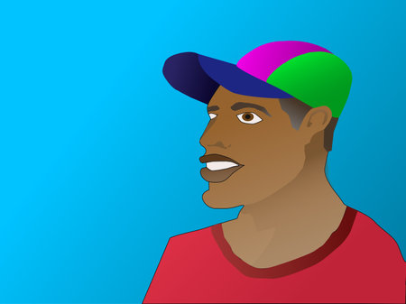 A person with hat on blue