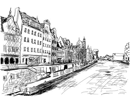 city center located on the banks of the riverのイラスト素材