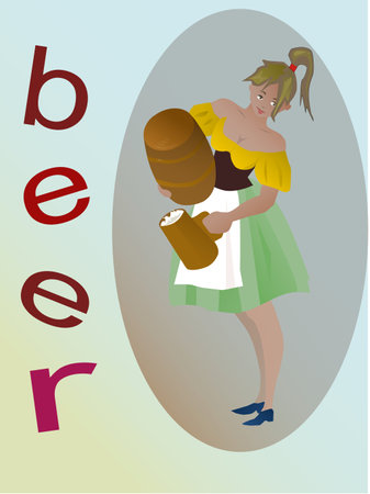 the waiter carries a glass of beerのイラスト素材
