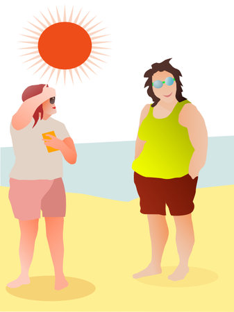 resting people on the beach near the sea under the scorching sunのイラスト素材