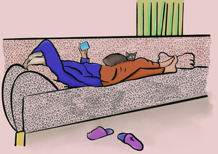 person sleeping on a sofa in the living roomの写真素材