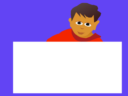 child holding a blank poster in his handsのイラスト素材