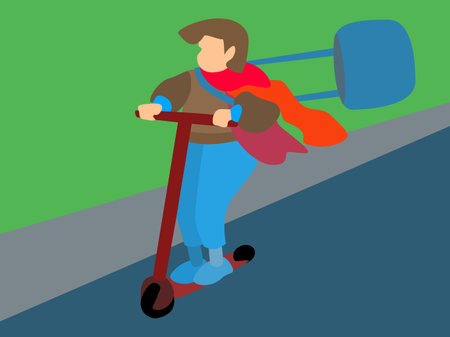 lady on a scooter with big bagのイラスト素材