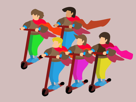 an illustration of peoples on a scooterのイラスト素材