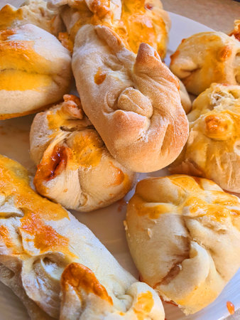 very tasty baked bread on the plateの写真素材