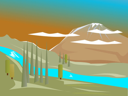 a landscape in the mountainsのイラスト素材