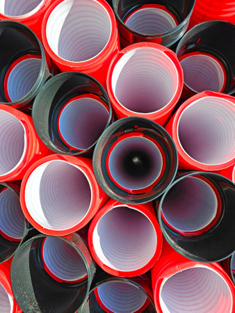 a new red plastic pipesの写真素材