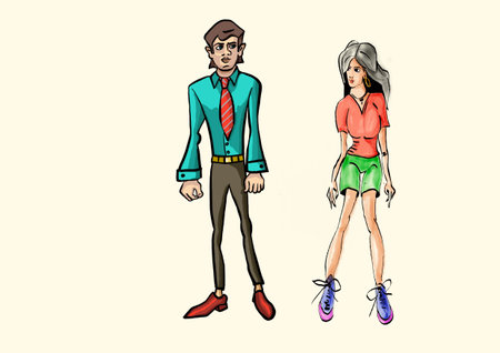 Vector illustration of a man and a woman in fashion clothes. Vector illustration.の写真素材