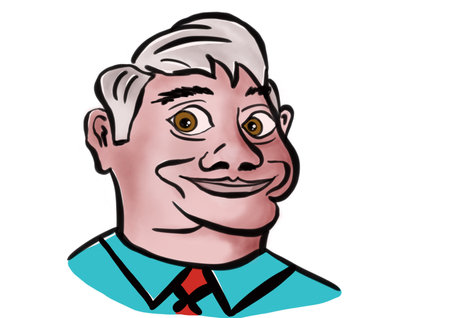 Cartoon illustration of a senior man with a smile on his face.の写真素材