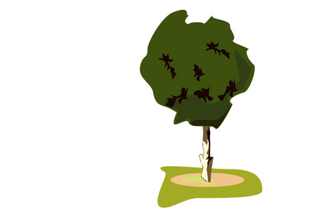Tree with bats on the ground. Vector illustration on white background.のイラスト素材