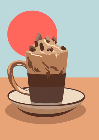 Coffee cup with chocolate and whipped cream. Vector illustration.のイラスト素材