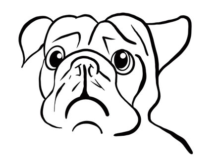 Pug dog head vector illustration isolated on white background. Cute cartoon dog.の写真素材
