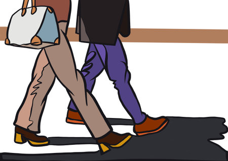 Illustration of people crossing the street with a handbag in the foregroundの写真素材