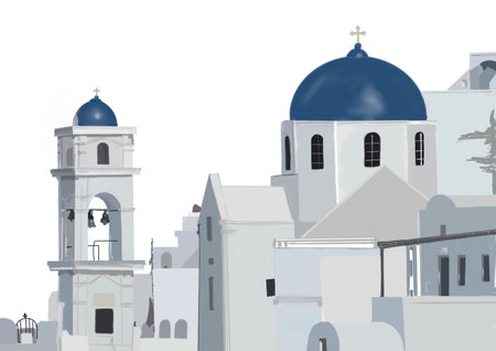 Church in Santorini island, Greece .Illustration.の写真素材
