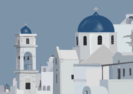 Church in Santorini island, Greece .Illustration.の写真素材