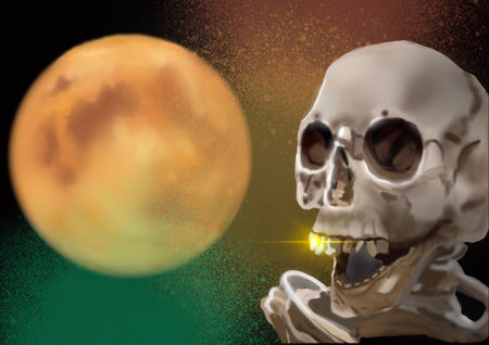 Human skull and moon. Halloween concept.の写真素材