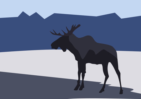 Vector illustration of moose on the background of the mountain landscape.のイラスト素材
