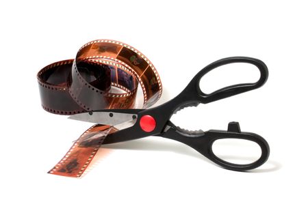 Scissors cut film isolated on white backgroundの写真素材