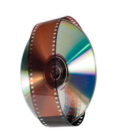 digital disc and a film strip isolated on whiteの写真素材