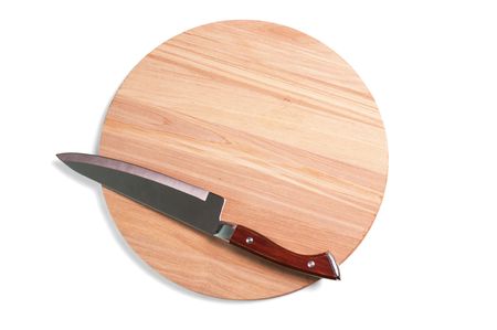 Pizza cutting board and knife isolated on a white backgroundの写真素材