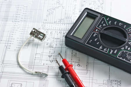digital multimeter and halogen lamp