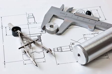 mechanical scheme and calipers with detailsの写真素材