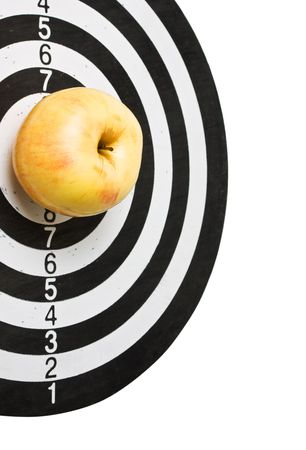 target and apple isolated on a white backgroundの写真素材