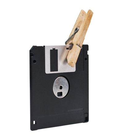 Floppy and wooden clothespin isolated on  white backgroundの写真素材