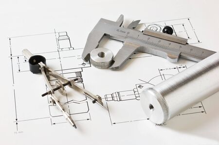 mechanical scheme and calipers with detailsの写真素材