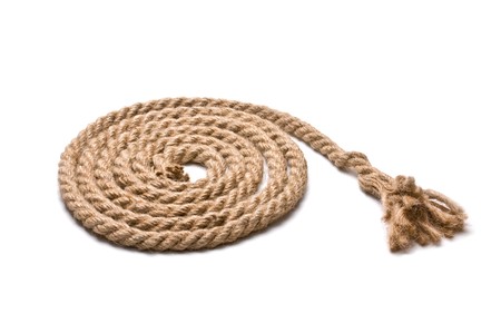 coil of hemp rope isolated on a white backgroundの写真素材